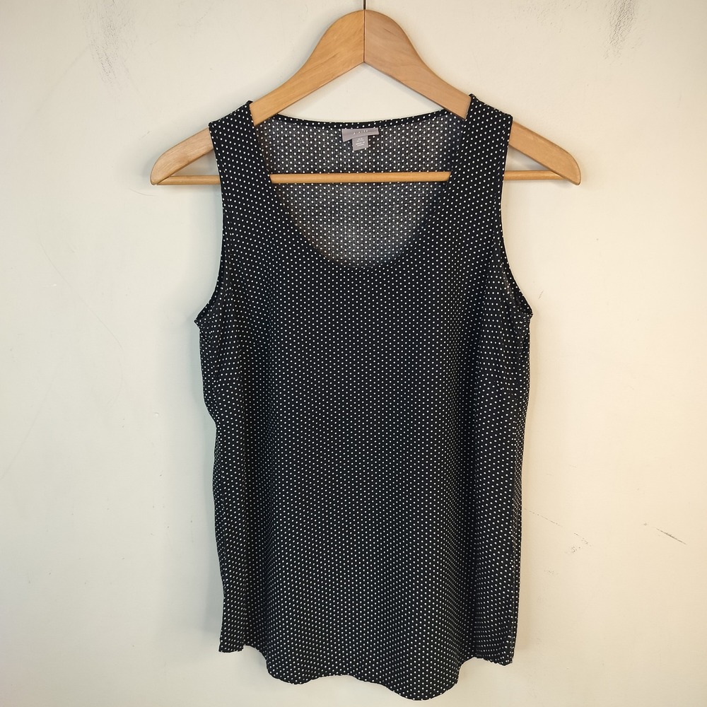 J. Jill Tank Top Womens XS Petite Polka Dot Sleeveless Rayon Classic Black White